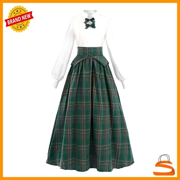 Victorian Edwardian Renaissance Dress Vintage Tartan Skirt Two Piece Set